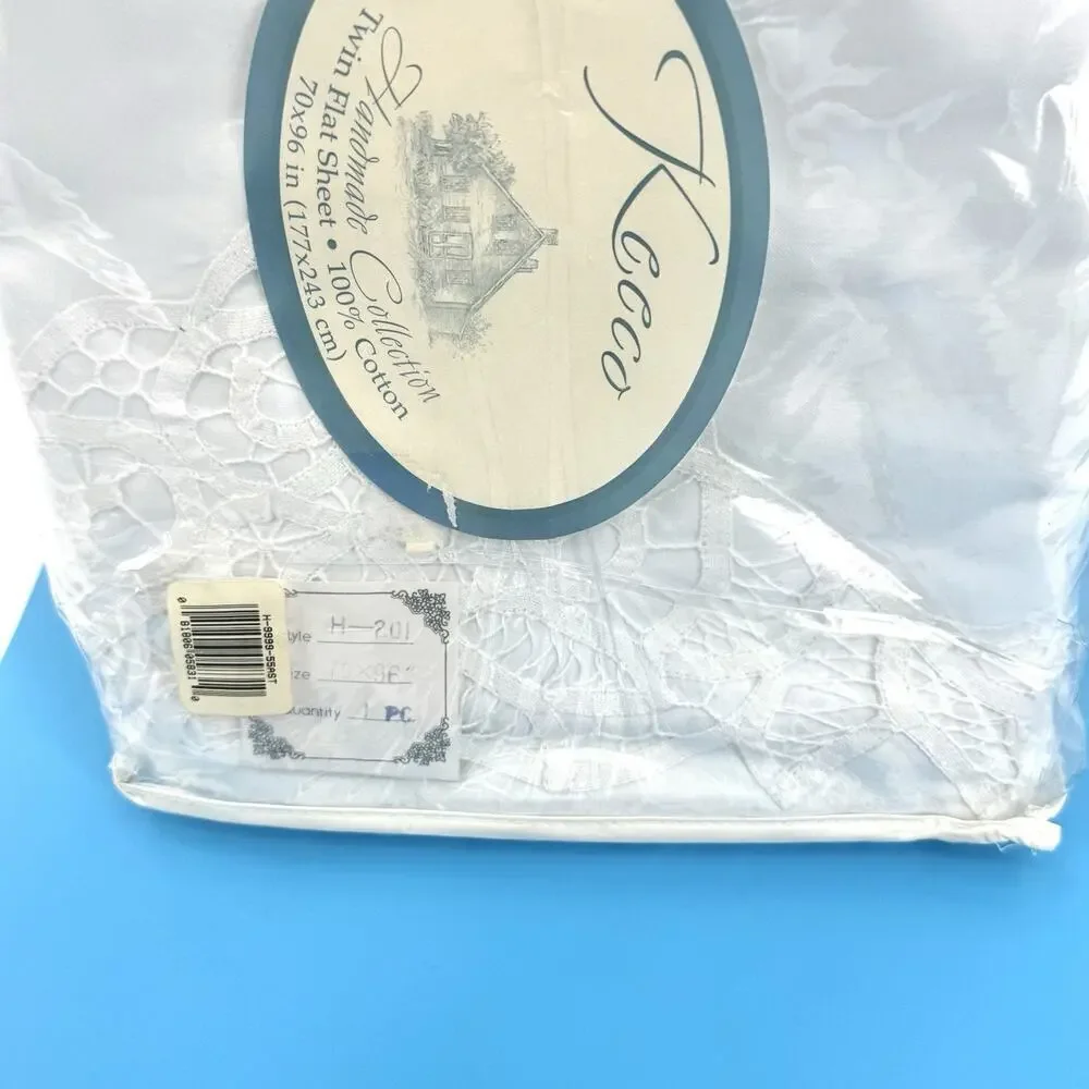 Vintage Keeco TWIN flat sheet 100% Cotton Handmade Collection 70”x96” White NEW!